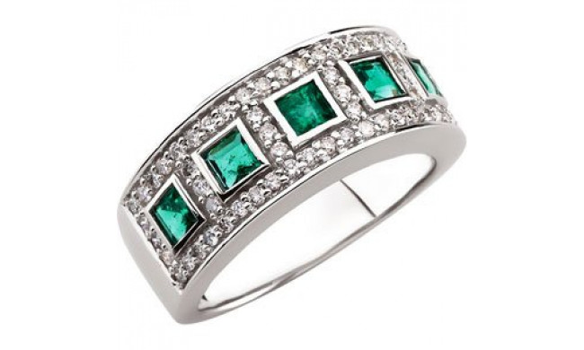 14K White Emerald & 3/8 CTW Diamond Ring - 62801276579P