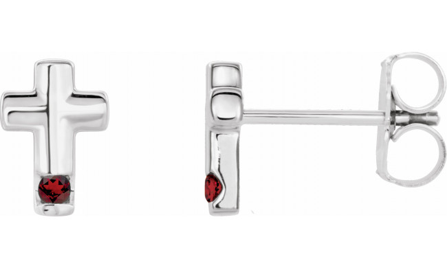 14K White Mozambique Garnet Cross Earrings - R17020608P