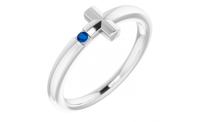 14K White Youth Blue Sapphire Sideways Cross Ring - R4306660010P