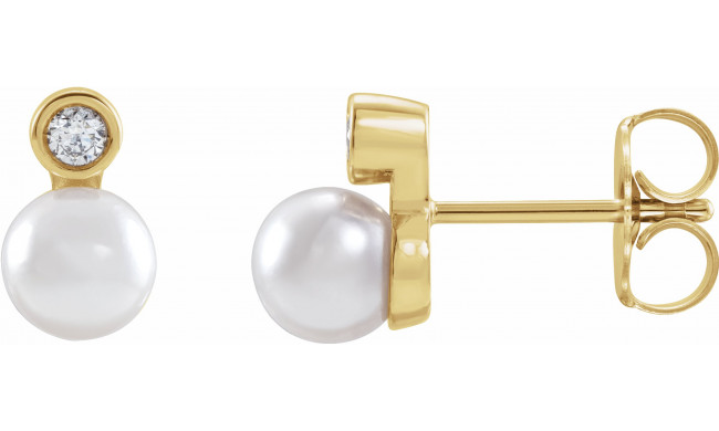 14K Yellow Akoya Cultured Pearl & .06 CTW Diamond Bezel-Set Earrings - 87317149P