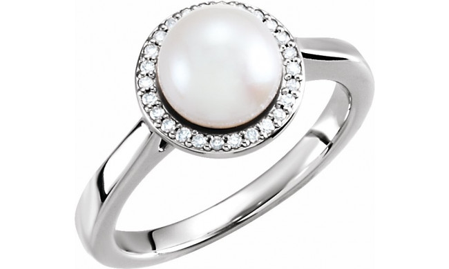 14K White Freshwater Cultured Pearl & .07 CTW Diamond Halo-Style Ring - 6471101P