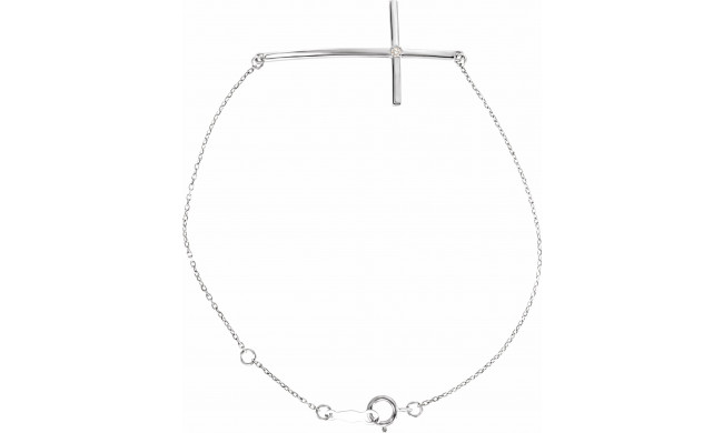 14K White Diamond Sideways Cross Bracelet - R48077615P