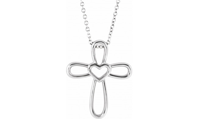 14K White Cross with Heart 16-18 Necklace - R42367600P