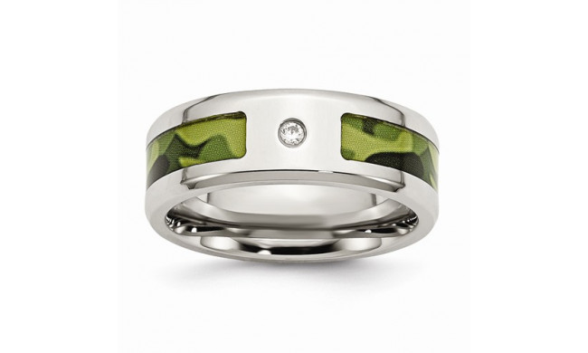 Chisel Stainless Steel Polished With CZ Printed Green Camo Under Rubber Men's Band
