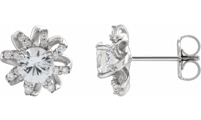 14K White Sapphire & 1/6 CTW Diamond Halo-Style Earrings - 87092620P