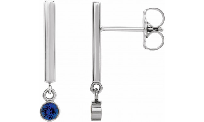 14K White Blue Sapphire Bar Earrings - 869066008P