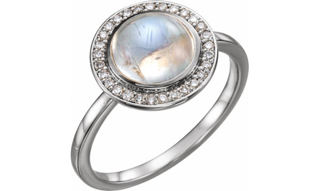 14K White Rainbow Moonstone & 1/8 CTW Diamond Halo-Style Ring - 71821609P