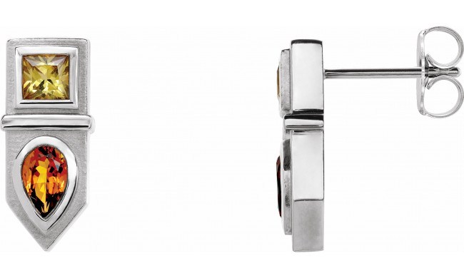 14K White Multi-Gemstone Geometric Bar Drop Earrings - 87039602P