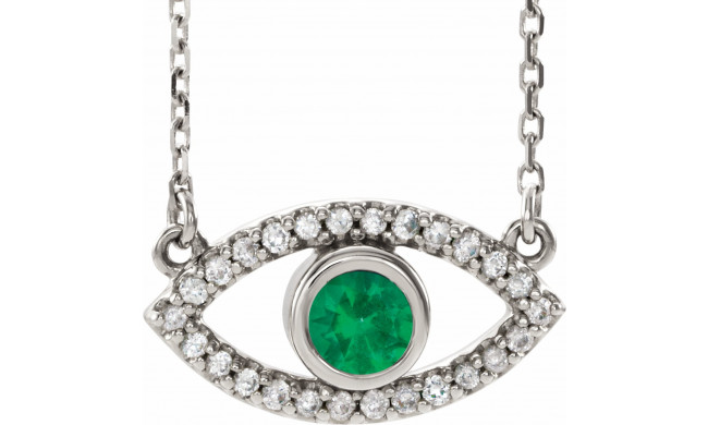 14K White Emerald & White Sapphire Evil Eye 18 Necklace - 86832684P