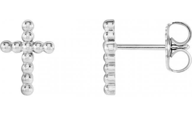 14K White Beaded Cross Earrings - R17012102P
