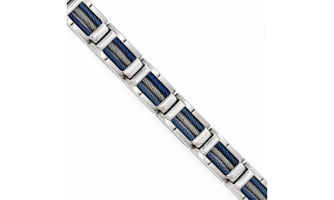 Chisel Stainless Steel Polished W/Blue IP Cable Bracelet