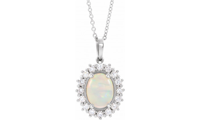 14K White Ethiopian Opal & 1/3 CTW Diamond Halo-Style 16-18 Necklace - 869256070P