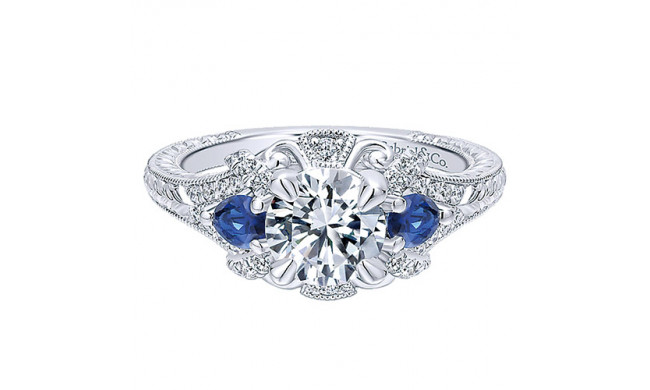 Gabriel & Co. 14k White Gold Victorian 3 Stone Diamond & Gemstone Engagement Ring - ER12582R4W44SA