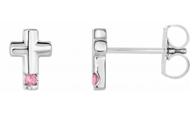 14K White Pink Tourmaline Cross Earrings - R17020610P