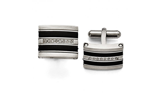 Chisel Stainless Steel Polished/Brushed Black Rubber 0.15ct.Tw. Diamond Cuff Link