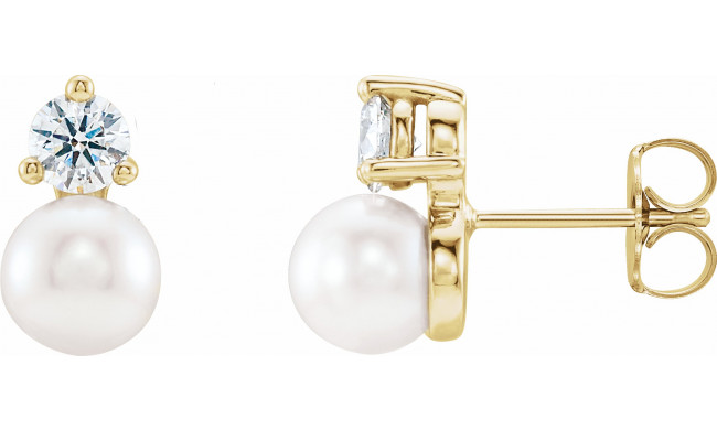 14K Yellow Freshwater Cultured Pearl & 1/2 CTW Diamond Earrings - 86719601P