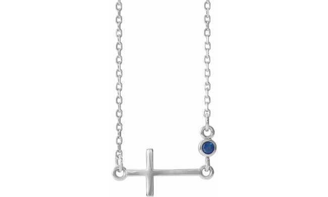 14K White Blue Sapphire Sideways Cross 16-18 Necklace - R4235560009P
