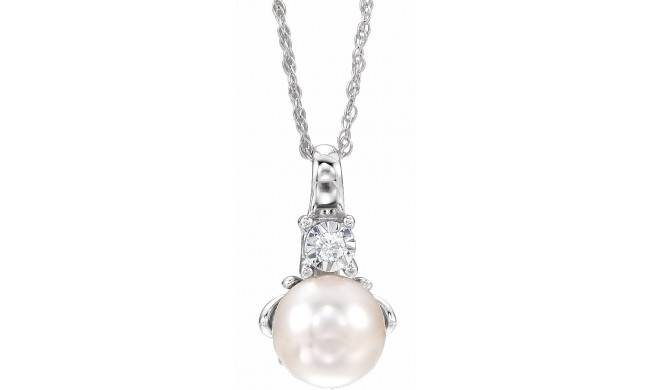 14K White Freshwater Cultured Pearl & .02CTW Diamond 18 Necklace - 651534110P