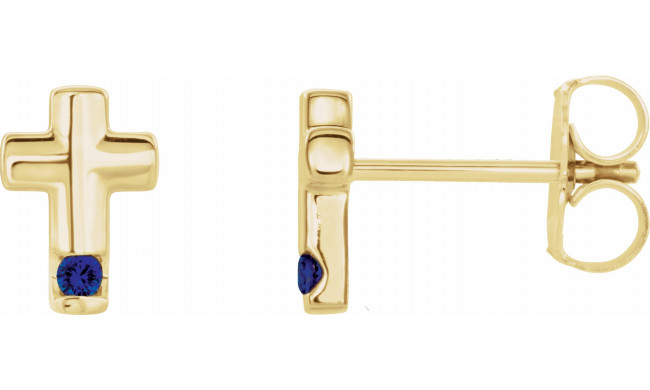 14K Yellow Blue Sapphire Cross Earrings - R17020625P