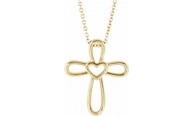 14K Yellow Cross with Heart 16-18 Necklace - R42367601P