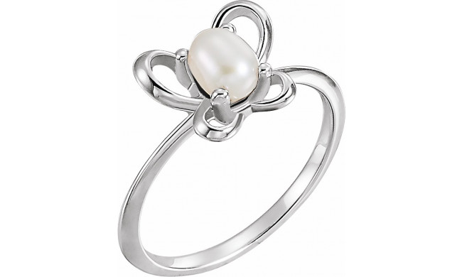 14K White 4x3 mm Pearl June Youth Butterfly Birthstone Ring - 653415635P