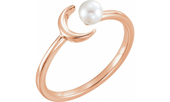 14K Rose Cultured Freshwater Pearl Crescent Moon Ring - 6494602P