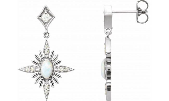 14K White Australian Opal & 1/6 CTW Diamond Celestial Earrings - 87042605P