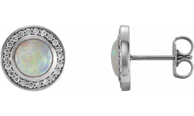 14K White 5 mm Opal & 1/6 CTW Diamond Halo-Style Earrings - 86481600P