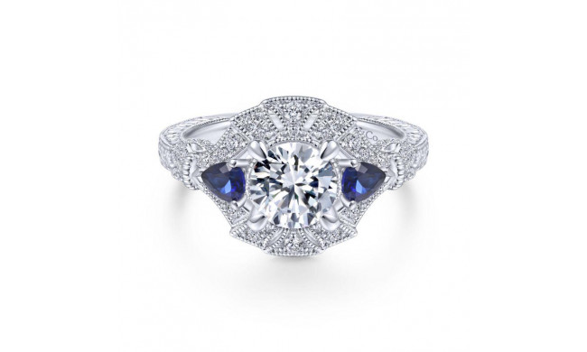 Gabriel & Co. 14k White Gold Art Deco 3 Stone Diamond & Gemstone Halo Engagement Ring - ER14484R4W44SA