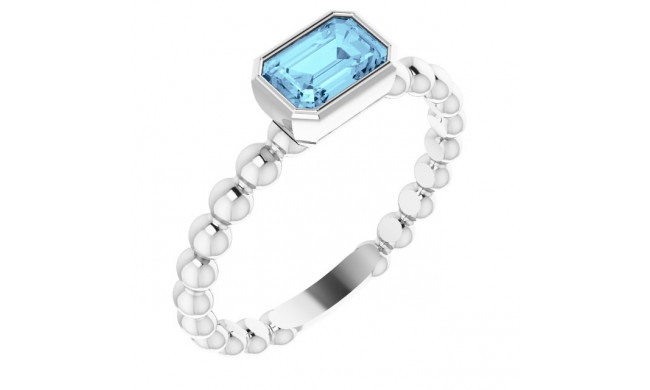 14K White Aquamarine Stackable Family Ring - 716246008P