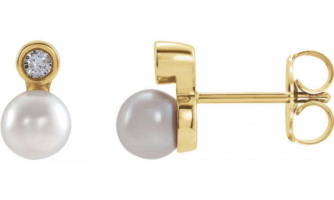 14K Yellow Akoya Cultured Pearl & .03 CTW Diamond Bezel-Set Earrings - 87317126P