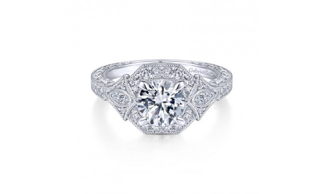 Gabriel & Co. 14k White Gold Art Deco Halo Engagement Ring - ER14440R4W44JJ