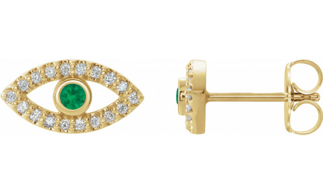 14K Yellow Emerald & White Sapphire Earrings - 86884619P