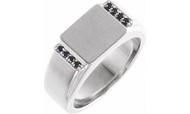 14K White 1/10 CTW Black Diamond 11.5x10 mm Rectangle Signet Ring - 9859601P