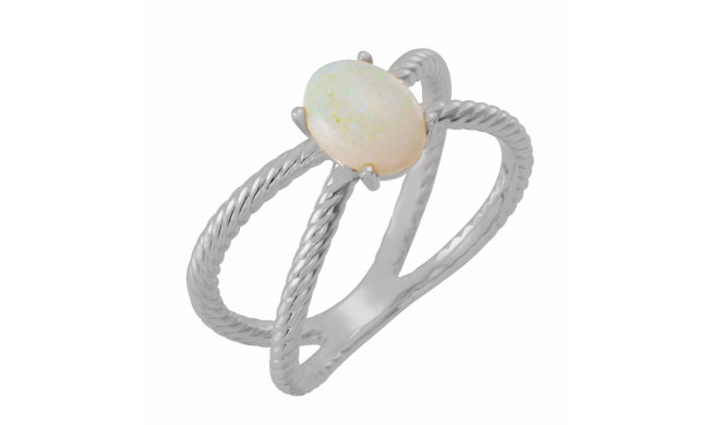 14K White 8x6 mm Opal Criss-Cross Rope Ring - 71933600P