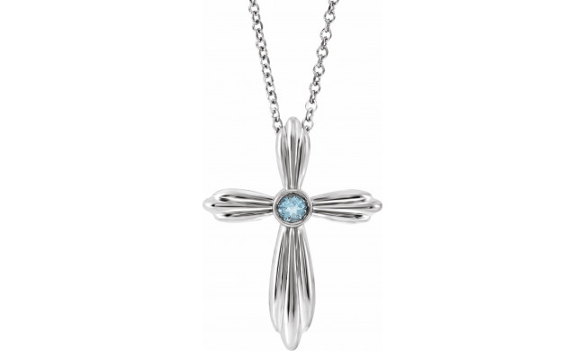 14K White Aquamarine Cross 16-18 Necklace - R42369615P