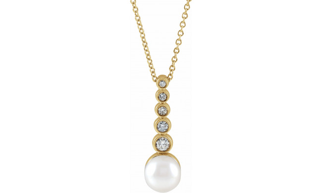 14K Yellow Cultured Akoya Pearl & 1/8 CTW Diamond Bar 16-18 Necklace - 87185117P