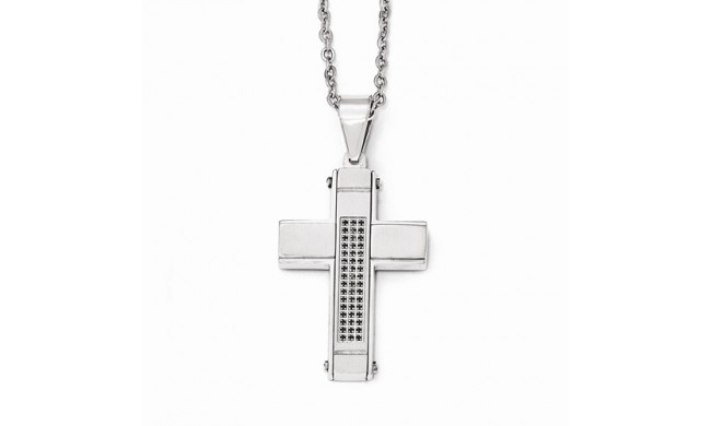 Chisel Stainless Steel Brushed And Polished W/ Black CZ Cross Necklace