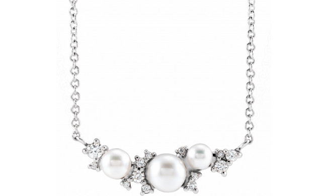 14K White Akoya Cultured Pearl & .08 CTW Diamond 16 Necklace - 87273119P