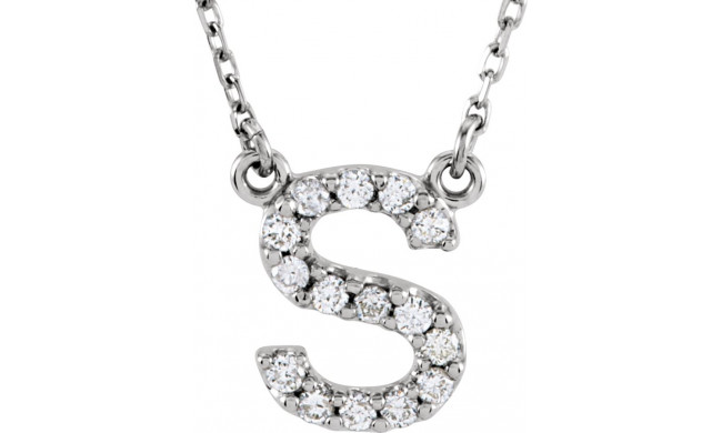 14K White Initial S 1/8 CTW Diamond 16 Necklace - 67311118P