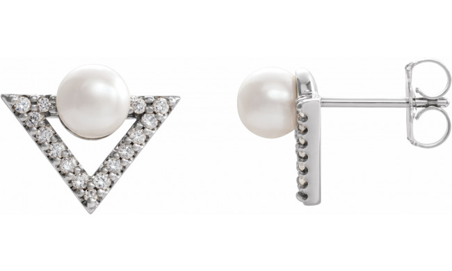 14K White Freshwater Cultured Pearl & 1/5 CTW Diamond Earrings - 87015605P