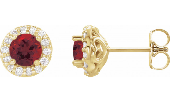 14K Yellow 6 mm Round Mozambique Garnet & 1/4 Diamond Earrings - 86839792P