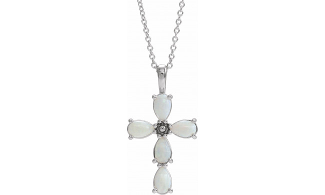 14K White Cabochon White Opal Cross 16-18 Necklace - R42378630P