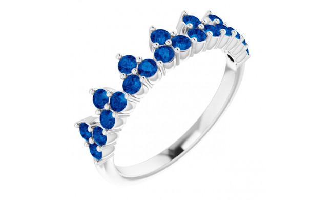 14K White Blue Sapphire Crown Ring - 71972605P