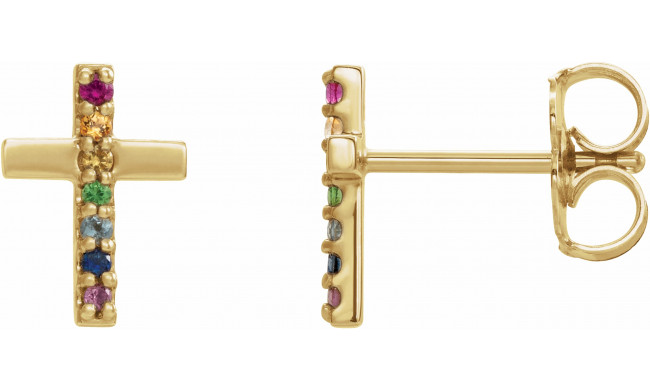 14K Yellow Multi-Gemstone Cross Earrings - R17028601P