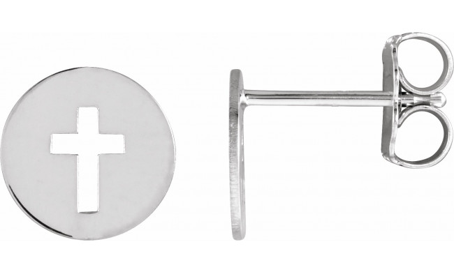14K White 8 mm Pierced Cross Disc Earrings - R17016600P