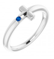 14K White Youth Blue Sapphire Sideways Cross Ring - R4306660010P
