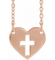14K Rose Pierced Cross Heart 16-18 Necklace - 86621103P