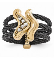 Quality Gold Edward Mirell Black Titanium & Bronze Cable White Sapphire Cable Flexible Ring