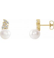 14K Yellow Freshwater Cultured Pearl & 3/8 CTW Diamond Earrings - 86891606P